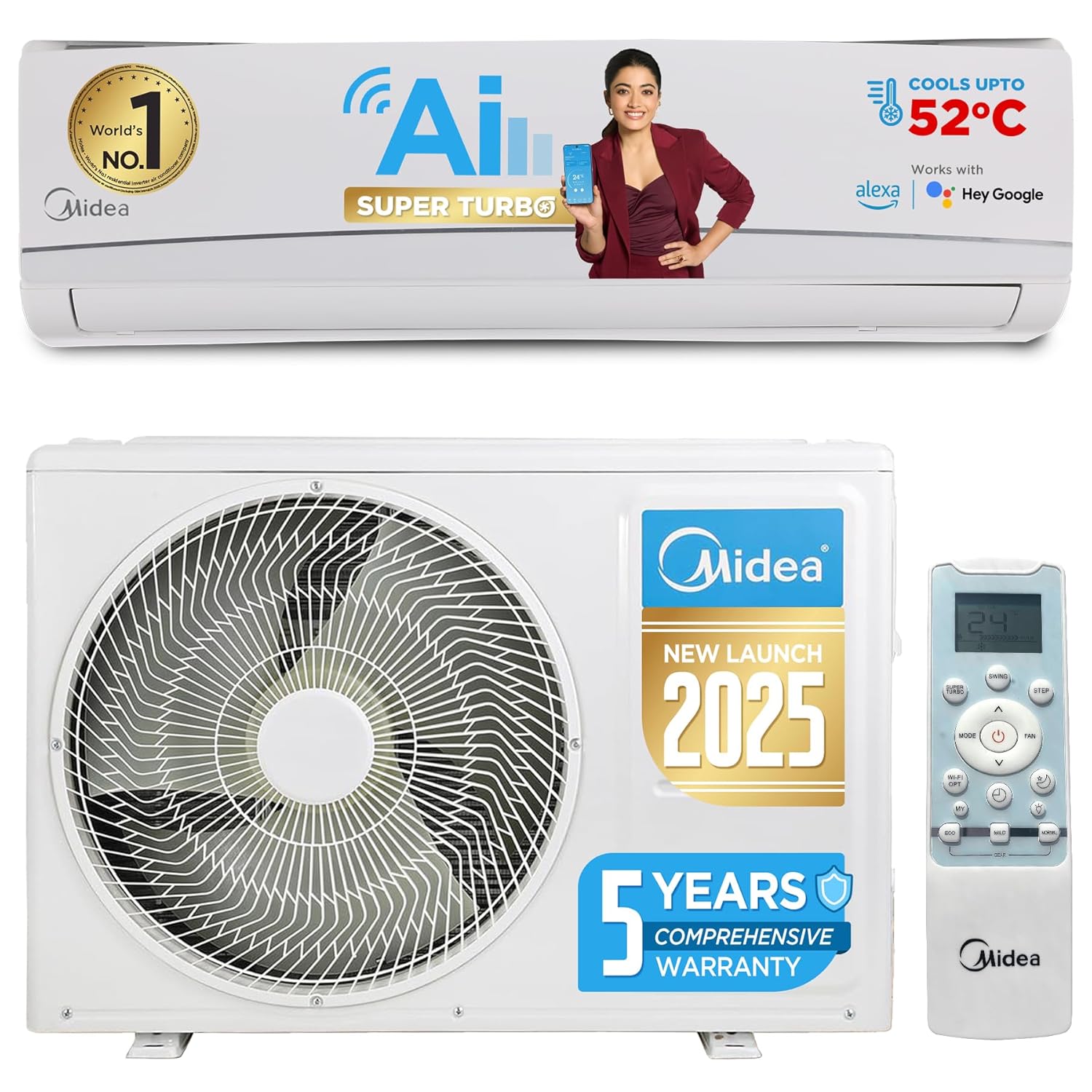 Midea 1 Ton 3 Star AI Gear Inverter Split AC (Copper, Convertible 4-in-1 Cooling,HD Filter with Auto Cleanser, 2024 Model,SANTIS PRO+ DELUXE